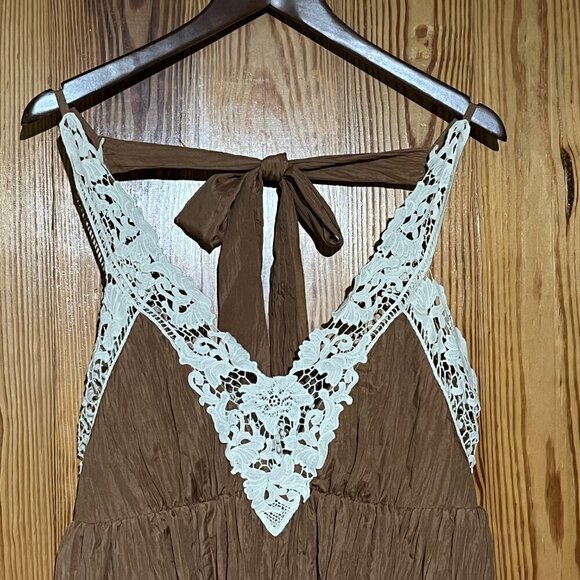 Anthropologie A'Reve Crochet Neck Empire Waist Flare Knee-Length Dress - Picture 3 of 13